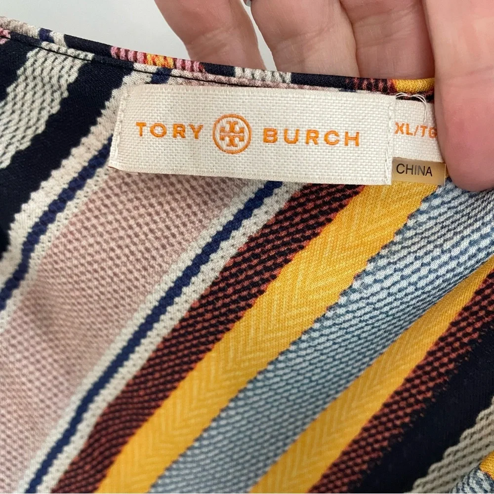 Tory Burch Runway Hook-Embellished Striped Crepe-Jersey Midi Wrap Dress     g12